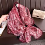 Elegant Pink Carnation Transparent Thin Silk Printing Long Scarf