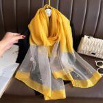All Dress match Silk High-end Beaded Thin Long Scarf Yellow
