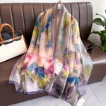 Elegant purple rose Transparent Thin Silk Printing Long Scarf - Image 4