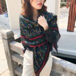 Silk Satin Black color small letter H Long Scarf - Image 4
