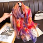 Transparent Thin Silk Purple Flame Long Scarf