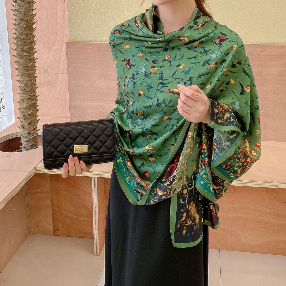 Silk Satin Main diagram Long Scarf - Image 5