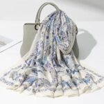 Color Premium Quality Cotton and Linen Prosperous blue Long Scarf - Image 3