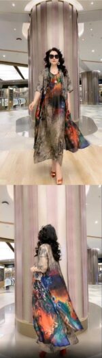 Silk Printed Two-piece Set Women's Dress Slimming Elegant - Image 2