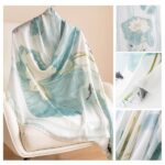 Silk Satin Lotus rhyme light green Long Scarf - Image 3