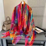 Elegant colorful Transparent Thin Silk Printing Long Scarf - Image 2