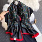 Silk Satin Black color small letter H Long Scarf