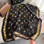 Silk Satin Long Scarf Flower Black