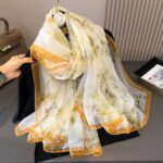 Elegant yellow flowers and plants Transparent Thin Silk Printing Long Scarf - Image 2