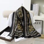 Silk Satin Black Golden Long Scarf - Image 3