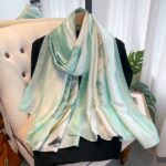 Silk Satin Lotus rhyme light green Long Scarf