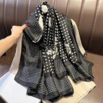 Silk Satin women's printed Long Scarf Black White - Image 2