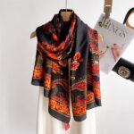 Silk Satin Printing Western Style Long Scarf black