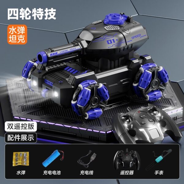 Baby Toy four-wheel stunt tank remote control  can launch rechargeable light music gesture induction purple
