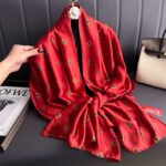 Silk Satin Long Scarf Red - Image 2