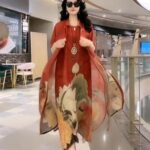 Silk Printed Two-piece Set Women's Dress Slimming Elegant