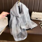 All Dress match Silk High-end Beaded Thin Long Scarf Gray