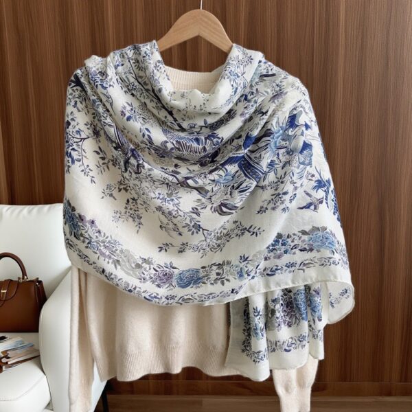 Color Premium Quality Cotton and Linen Prosperous blue Long Scarf