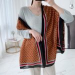 Color Premium Quality Viscose gray coffee Long Scarf orange background