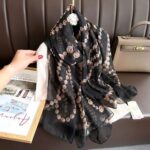 Transparent Thin Silk Black Pearl Long Scarf