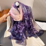 Elegant Hanmei flower Transparent Thin Silk Printing Long Scarf - Image 2