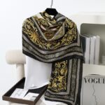 Silk Satin Black Golden Long Scarf - Image 2