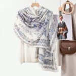 Color Premium Quality Cotton and Linen Prosperous blue Long Scarf - Image 2