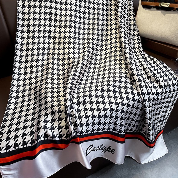 O1CN01WTckl425TsdJOGhlc_2219325727528-0-cib.600x600.jpg Silk Satin Black Houndstooth Long Scarf - Image 1