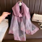 All Dress match Silk High-end Beaded Thin Long Scarf Pink