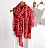 Silk Satin Printing Western Style Long Scarf Geometric red