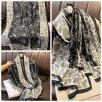 Silk Satin women's printed Long Scarf Black and White - Image 3