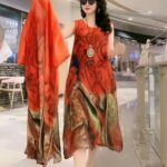 Silk Printed Two-piece Set Women's Dress Slimming Elegant