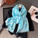 Premium Quality cotton and linen rhombus Long Scarf Blue