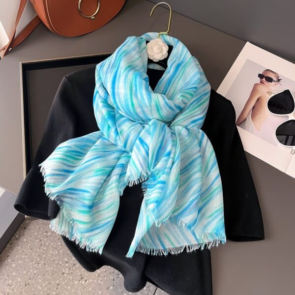 Premium Quality cotton and linen rhombus Long Scarf Blue