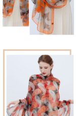 Transparent Thin Silk Red and black Long Scarf - Image 2
