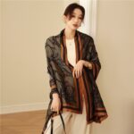 Silk Satin cashew nuts-coffee Long Scarf - Image 3