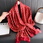 Silk Satin Printing Western Style Long Scarf Geometric red - Image 2