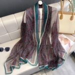 Transparent Thin Silk Dark Green Edge Long Scarf - Image 2