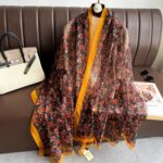 Transparent Thin Silk Safflower With Black Long Scarf - Image 2