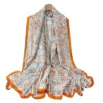 Silk Satin Orange Daisy Long Scarf - Image 3