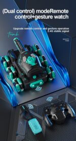 Baby Toy Six-wheel stunt tank remote control  can launch rechargeable light music gesture induction purple - Image 6
