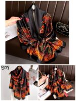 Silk Satin Printing Western Style Long Scarf black - Image 4
