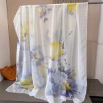 Elegant Ink snow lotus Transparent Thin Silk Printing Long Scarf
