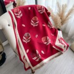 Red Luxurious Floral Design Women's Winter Shawl - Image 3