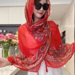Premium Quality Cotton Tassel Red Long Scarf - Image 3