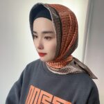 Silk Small Square Scarf Orange stitching - Image 3
