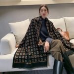 Winter Cashmere Unisex Double-sided Plaid Warm Shawl black coffee