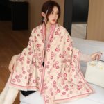 Pink Floral Design Women's Winter Scarf Shawl - Image 3