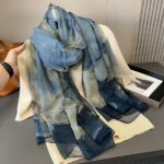 Elegant Ink orchid Transparent Thin Silk Printing Long Scarf - Image 2