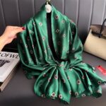 Silk Satin Long Scarf green - Image 4